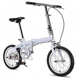 HUAQINEI Bike HUAQINEI Folding bicycles adult men and women ultralight portable bicycles commuters adjustable handlebars and seats aluminum frame single speed 16 inch, White