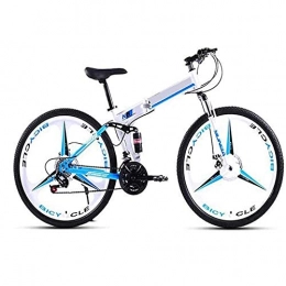 HUAQINEI Folding Bike HUAQINEI Folding bikes, folding mountain bikes steel frame double disc brakes shocking men's off-road youth road ladies racing, Blue