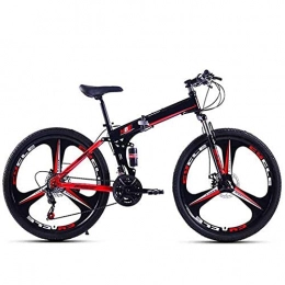 HUAQINEI Folding Bike HUAQINEI Folding bikes, folding mountain bikes steel frame double disc brakes shocking men's off-road youth road ladies racing, Red