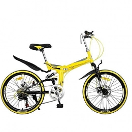 HUAQINEI Bike HUAQINEI Folding mountain bike, adult lightweight uni city bike 22 inch rim aluminum frame with adjustable seat, Yellow