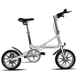 HUAQINEI Folding Bike HUAQINEI Folding single speed bicycle, 14 inch collapsible urban compact bicycle, adult male and female portable disc brake speed small bicycle lightweight, White