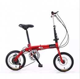 HUAQINEI Folding Bike HUAQINEI Mountain Bikes, 14 inch lightweight folding bicycle with variable speed dual disc brake bicycle red Alloy frame with Disc Brakes