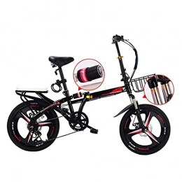 HUAQINEI Folding Bike HUAQINEI Travel bike, folding mountain bike, 16-inch uni alloy city bike, adjustable handle and 6-speed, disc brake, Black