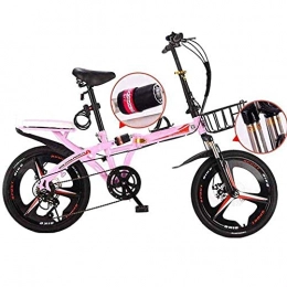 HUAQINEI Folding Bike HUAQINEI Travel bike, folding mountain bike, 16-inch uni alloy city bike, adjustable handle and 6-speed, disc brake, Pink