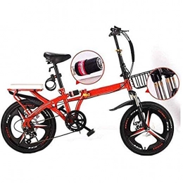 HUAQINEI Folding Bike HUAQINEI Travel bike, folding mountain bike, 16-inch uni alloy city bike, adjustable handle and 6-speed, disc brake, Red