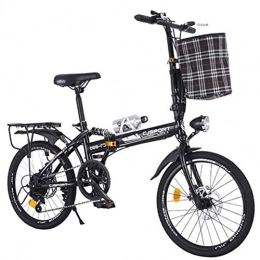 HUJUNG Bike HUJUNG Adult Folding Bicycle - 20 Inch Variable Speed Speed Double Disc Brake Student Portable Bicycle, Black