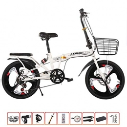 HUJUNG Folding Bike HUJUNG Variable Speed Folding Bicycle -20 Inch Light Portable with Adult Men And Women Double Disc Brake Shock Absorber Bicycle, White
