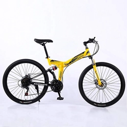 HUWAI Bike HUWAI Folding Bike with 26 Inch Wheel, 21-Speed, Premium Full Suspension and Quality Gear, High Carbon Steel Dual Suspension Frame Mountain Bike, Lightweight and Durable, Yellow