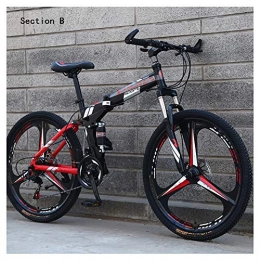 HWOEK Bike HWOEK Adult Folding Bikes, Double Shock Absorption 26 Inch Mountain Off-Road Bike 24 / 27 Speed Dual Disc Brake High-Carbon Steel Frame, black red, B 24 speed