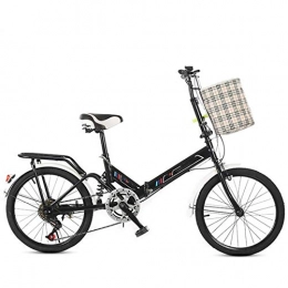 HY-WWK Folding Bike HY-WWK 20 inch Adults Bikes, Foldable High Carbon Steel Frame City Bicycle 6 Speed Adjustable Seat Handlebar with Basket, Black, A, Black