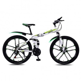 HY-WWK Bike HY-WWK 24 / 26 inch Adults Mountain Bike, Adjustable Seat City Travel Folding Bike High-Carbon Steel Frame Dual Disc Brake Unisex, Red, Af 21 Speed, Green