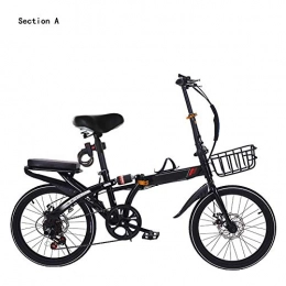 HY-WWK Bike HY-WWK Adult Foldable Bikes, Dual Disc Brake 20 inch Portable Student Bicycle High-Carbon Steel Frame 6 Speed Center Shock, Red, A, Black