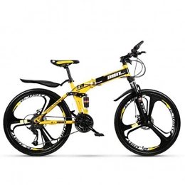 HY-WWK Folding Bike HY-WWK Adult Foldable Mountain Bike, Adjustable Seat Double Suspension City Commute Bike Dual Disc Brake Unisex, Yellow, 26Inch a 21 Speed, Yellow