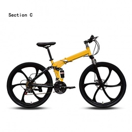 HY-WWK Folding Bike HY-WWK Adults Mountain Bikes, 24 / 27 Variable Speed 26" City Foldable Bike Dual Disc Brake Double Shock Absorption Optional Wheels, Black, Ad, Yellow