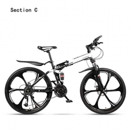 HY-WWK Folding Bike HY-WWK Foldable Mountain Bike, 26 Inches Adult City Bicycle Dual-Disc Brake 21 / 24 / 27 / 30 Speed Double Shock Absorption Unisex, White Blue, E 21 Speed, Black White