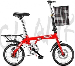 HYLK Bike HYLK Folding Bicycle Student Bicycle Single Speed Discbrake Adult Compact Foldable Bicycle Gear Folding System (Red 16inch)