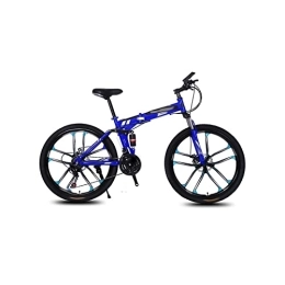 IEASE Folding Bike IEASEzxc Bicycle High Carbon Steel Frame Off-road Variable Speed Folding Mountain Bike Shock-absorbing Disc Brake Adult Road Bike (Color : Blue)
