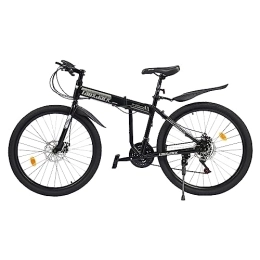 ieLsngai Adult Mountain Folding Bike, 26" Wheel Adult Bicycle 21 Speed Folding Bike Mountain Bike for Adults Men and Women, Alloy Frame, for Mountain Trails, Black & White