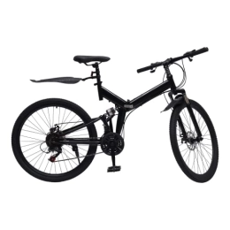 innytund  innytund 26 Inch Folding Mountain Bicycle Full Shock Front and Rear Disc Brakes Men and Women 21 Speed Road Bike Adjustable Seat Height High-carbon Steel Frame Full Suspension Folding Bike, Black