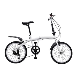 InSyoForeverEC Adult Folding Bike 20 Inch 7 Speed Bicycle Double V-brake Heavy Duty Kick Stand Lightweight Alloy Folding City Bike Cycling Carbon Steel White