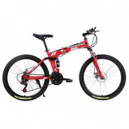 Isshop Folding Bike Isshop 26 Inch Folding Mountain Bikes Adult Teen Trail Bike High Carbon Steel Full Suspension Frame Bicycles 21 Speed Dual Disc Brakes Bicycle (Red)
