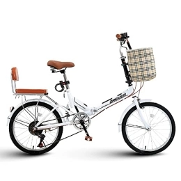 JAMCHE Folding Bike JAMCHE Foldable Bike 20 Inch, Adult Portable City Bicycle, Carbon Steel Bicycle Unisex Folding Bicycle, Folding Bike for Men Women Students and Urban Commuters, White