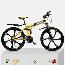 JAMCHE  JAMCHE Folding Mountain Bike 21 / 24 / 27 Speed 26 Inches Wheels Dual Disc Brake Steel Frame MTB Bicycle for Men Woman Adult and Teens / Yello / 27 Speed