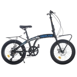 Jamiah  Jamiah 20 Inch Folding Bike for Adult Men and Women Teens, 7 Speed Shimano Drivetrain, Handle Seat Height Adjustable, Foldable Bike with Front Rear Storage Rack Dual V Brakes (Black & Blue)