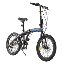 Jamiah Bike Jamiah 20 Inch Folding Bike for Adult Men and Women Teens, 7 Speed Shimano Drivetrain, Handle Seat Height Adjustable, Foldable Bike with Front Rear Storage Rack Dual V Brakes (Blue Without Rack)