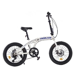 Jamiah Folding Bike Jamiah 20 Inch Folding Bike for Adult Men and Women Teens, 7 Speed Shimano Drivetrain Rear Suspension, Handle Seat Height Adjustable, Ideal for Commuting (White & Blue)