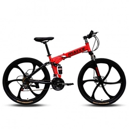 JESU Bike JESU Bicycle Folding Mountain Bike, 26 Inch Variable Speed Double Shock Absorption Bicycle, Red 26 inch, 21Speed