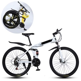 JFSKD Bike JFSKD Mountain Bikes, Folding High Carbon Steel Frame 26 Inch Variable Speed Double Shock Absorption Foldable Bicycle, Suitable for People with A Height of 160-185Cm, White, 27 speed