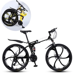 JFSKD Folding Bike JFSKD Mountain Bikes, Folding High Carbon Steel Frame 26 Inch Variable Speed Double Shock Absorption Six Cutter Wheels Foldable Bicycle, Suitable for People with A Height of 160-185Cm, Black, 24 speed