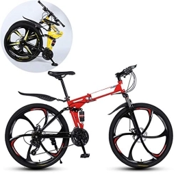 JFSKD Folding Bike JFSKD Mountain Bikes, Folding High Carbon Steel Frame 26 Inch Variable Speed Double Shock Absorption Six Cutter Wheels Foldable Bicycle, Suitable for People with A Height of 160-185Cm, Red, 24 speed