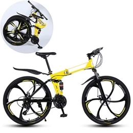 JFSKD Bike JFSKD Mountain Bikes, Folding High Carbon Steel Frame 26 Inch Variable Speed Double Shock Absorption Six Cutter Wheels Foldable Bicycle, Suitable for People with A Height of 160-185Cm, Yellow, 21 speed