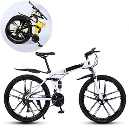 JFSKD Bike JFSKD Mountain Bikes, Folding High Carbon Steel Frame 26 Inch Variable Speed Double Shock Absorption Ten Cutter Wheels Foldable Bicycle, Suitable for People with A Height of 160-185Cm, White, 24 speed