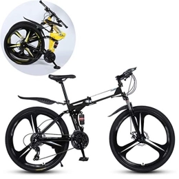 JFSKD Bike JFSKD Mountain Bikes, Folding High Carbon Steel Frame 26 Inch Variable Speed Double Shock Absorption Three Cutter Wheels Foldable Bicycle, Suitable for People with A Height of 160-185Cm, Black, 21 speed