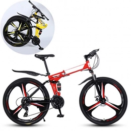 JFSKD Bike JFSKD Mountain Bikes, Folding High Carbon Steel Frame 26 Inch Variable Speed Double Shock Absorption Three Cutter Wheels Foldable Bicycle, Suitable for People with A Height of 160-185Cm, Red, 24 speed
