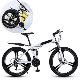 JFSKD Bike JFSKD Mountain Bikes, Folding High Carbon Steel Frame 26 Inch Variable Speed Double Shock Absorption Three Cutter Wheels Foldable Bicycle, Suitable for People with A Height of 160-185Cm, White, 24 speed
