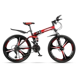 JHKGY Folding Bike JHKGY Folding Mountain Bike, Full Suspension MTB Bikes, Speed Double Disc Brake Adult Bicycle, Outroad Mountain Bike for Adult Teens, red, 24 inch 30 speed