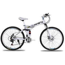 JHKGY  JHKGY Lightweight Variable Speed Speeds Mountain Bikes, Adult Folding Variable Speed Mountain Bike, High-Carbon Steel Bicycles Stronger Frame Disc Brake, Adult Men And Women, White, 24 inch 24 speed