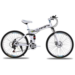 JHKGY Folding Bike JHKGY Lightweight Variable Speed Speeds Mountain Bikes, Adult Folding Variable Speed Mountain Bike, High-Carbon Steel Bicycles Stronger Frame Disc Brake, Adult Men And Women, White, 26 inch 27 speed
