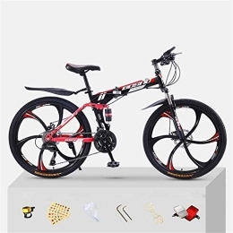 JHKGY Folding Bike JHKGY Mountain Bike for Adult Men And Women, High Carbon Steel Dual Suspension Frame Mountain Bike, 6-Spoke Rims Folding Outroad Bike, Red, 24 inch 27 speed