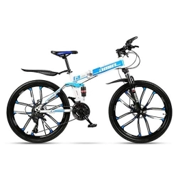 JHKGY Folding Bike JHKGY Mountain Bike for Adult Men And Women, Speed Double Disc Brake Adult Bicycle, High Carbon Steel Dual Suspension Frame Mountain Bike, Folding Outroad Bike, blue, 24 inch 21 speed