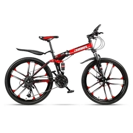 JHKGY Folding Bike JHKGY Mountain Bike for Adult Men And Women, Speed Double Disc Brake Adult Bicycle, High Carbon Steel Dual Suspension Frame Mountain Bike, Folding Outroad Bike, red, 24 inch 27 speed