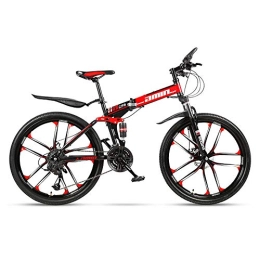 JHKGY Folding Bike JHKGY Mountain Bike for Adult Men And Women, Speed Double Disc Brake Adult Bicycle, High Carbon Steel Dual Suspension Frame Mountain Bike, Folding Outroad Bike, red, 26 inch 30 speed