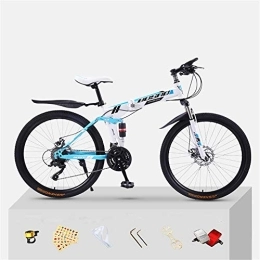 JHKGY Folding Bike JHKGY Mountain Bike Full Suspension Folding Bike Bike for Adults, Double Shock Absorption Off-Road Variable Speed Racing, Dual Disc Brake, High-Carbon Steel Frame MTB Bicycle, Blue, 20 inch 30 speed