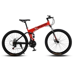 JHKGY Folding Bike JHKGY Outroad Folding Mountain Bike, Full Suspension Non-Slip Mountain Bike, Outdoor Foldable Lightweight Double Disc Brake Bicycle, for Adult Teens, red, 24 inch 27 speed