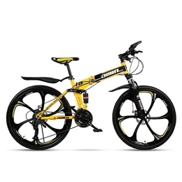 JHKGY Bike JHKGY Outroad Mountain Bike for Adult Teens, Speed Double Disc Brake Adult Bicycle, Full Suspension MTB Bikes, Folding Bicycle for Men / Women, yellow, 26 inch 21 speed