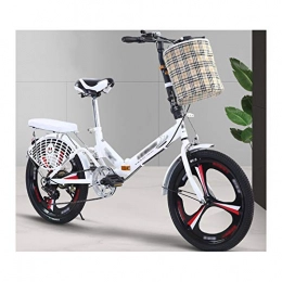 JHNEA Bike JHNEA 16 Inch 6 Speed Folding Bike, Low Step-Through Steel Frame Foldable Compact Bicycle with Rack and Carrying Bag Urban Riding and Commuting, White-A